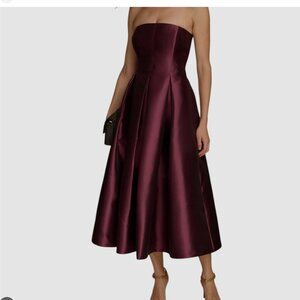 DONNA KARAN Strapless Fit & Flare Gown Midi Pleated Dress size 8